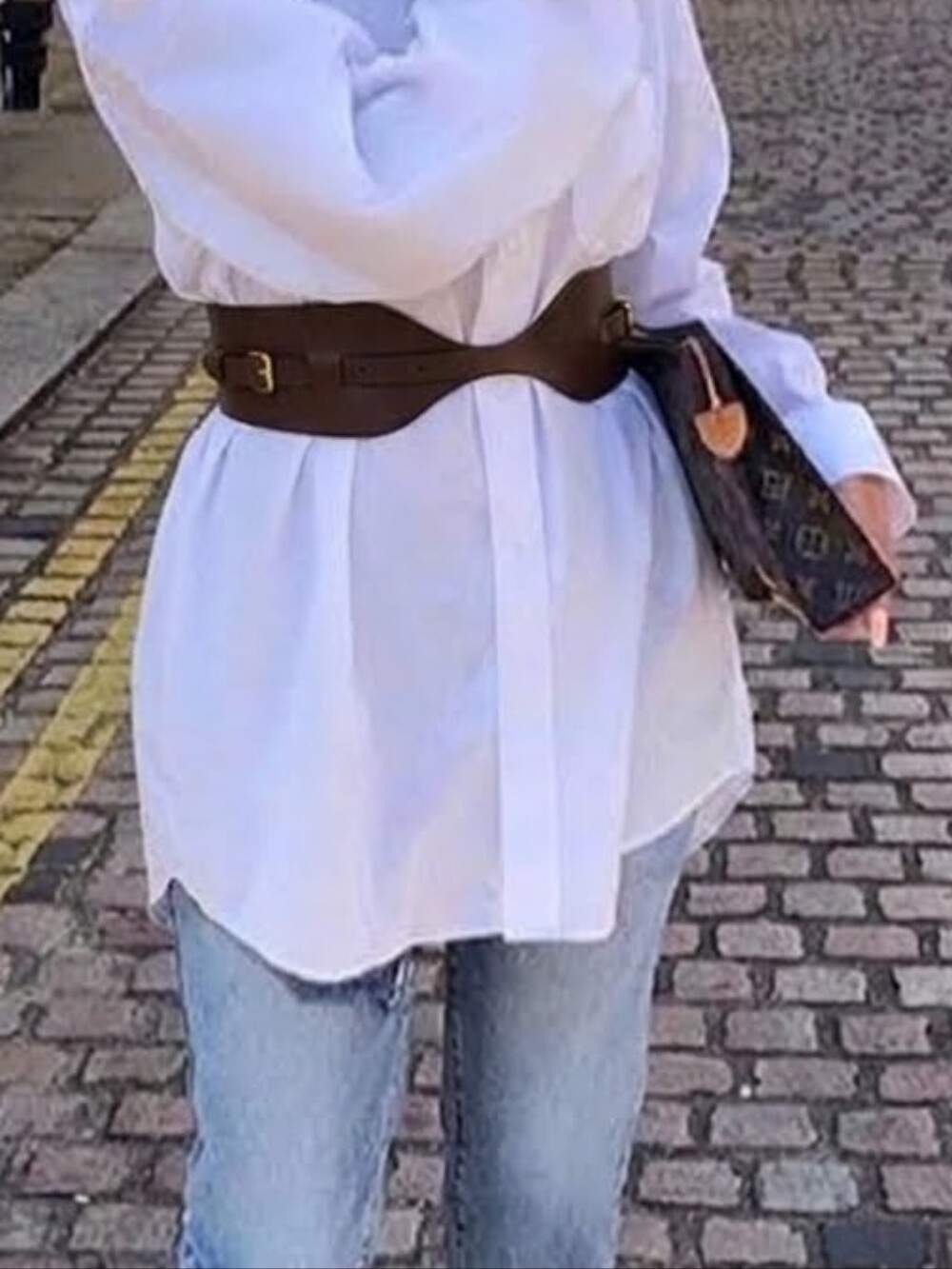 TORY BURCH Wide Brown Leather Waist Belt with Gold Buckles